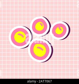 Healthy food. Saturated fats. Caviar of fish in cartoon style.Sticker isolated on textured background. Sign girly element. Vector illustration in cart Stock Vector