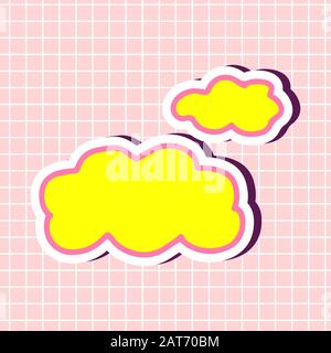 louds in yellow and pink colors sticker isolated on textured background. Cute sign girly element. Vector single illustration in cartoon style. Clip ar Stock Vector