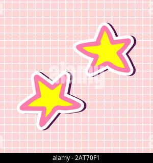 Couple of stars yellow and pink colors stickers isolated on textured background. Single girly element. Vector sign illustration in cartoon style.Brigh Stock Vector