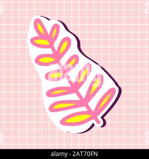 Cute tropical herbal element isolated on textured background. Girly sticker Floral leaf from the tree. Doodle vector illustration for wedding design,l Stock Vector