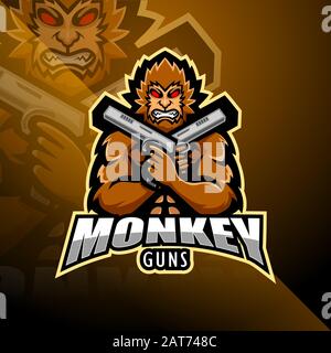 Monkey gunner esport mascot logo design Stock Vector