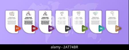 Vector infographic template. Business banner with 7 options and arrows. Seven steps for brochure, diagram, timeline, levels, timeline, web design Stock Vector