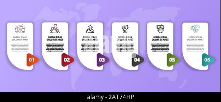 Vector infographic template. Business banner with 6 options and arrows. Six steps for workflow, diagram, web design, annual report, web design Stock Vector