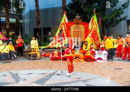 Hong Kong - January 2020: Children exhibition in the streets for Chinese New YEar. Stock Photo