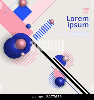 Abstract 3D circles geometric elements with  blue and pink on white background minimal style. Vector illustration Stock Vector