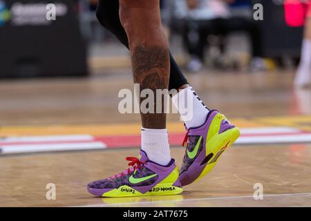 BARCELONA SPAIN JANUARY 30 Kobe and Gigi Bryant tribute in the shoes of the players during the EuroLeague basketball match played between FC Barcelona Lassa and Zenit St Petersburg at Palau