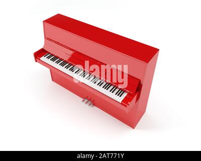 Red classical upright piano isolated on white Stock Photo