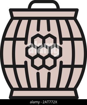 Wooden barrel with honey flat color line icon. Stock Vector