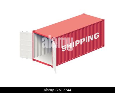 Open shipping container prepared for loading isolated on white, realistic vector illustration Stock Photo
