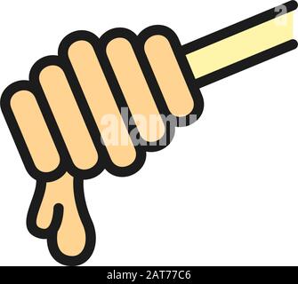 Spoon for honey, dipper flat color line icon. Stock Vector