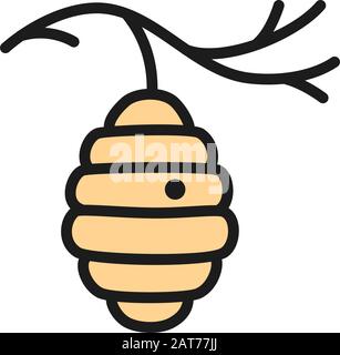 Wild bee hive on tree, beehive flat color line icon. Stock Vector