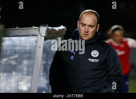 BOREHAMWOOD, ENGLAND - JANUARY 29: Nick Cushing manager of Manchester City WFC during Continental Cup Semi-Final match between Arsenal Women and Manchester City Women at Meadow Park Stadium on January 29, 2020 in Borehamwood, England. (Photo by AFS/Espa-Images) Stock Photo