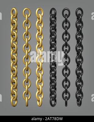 Gold and black metal chains. 3d realistic vector Stock Vector