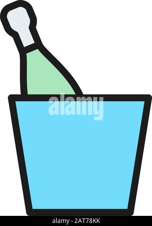 Vector bucket with bottle flat color line icon. Stock Vector