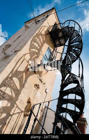 Spiral staircase on the Aldeburgh South Lookout Tower. Aldeburgh Suffolk. UK Stock Photo