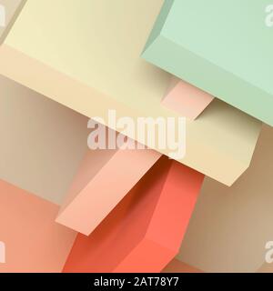 Abstract digital background with bright colorful installation of intersected boxes. 3d rendering illustration