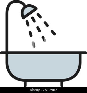 Bath, bathroom, bathtub, shower flat color line icon. Stock Vector