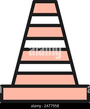 Vector road traffic cone flat color line icon. Stock Vector