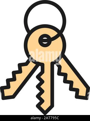 House keys, security symbol flat color line icon. Stock Vector