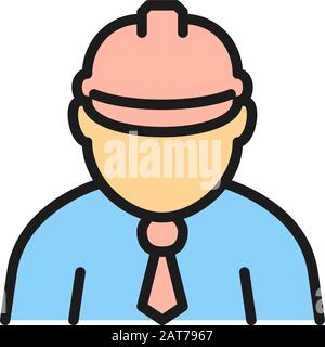 Construction worker, foreman, engineer, architect flat color line icon. Stock Vector