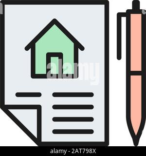 Home purchase contract, sale of real estate, lease flat color line icon. Stock Vector