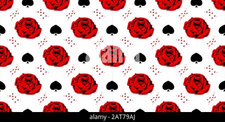 Red Rose. Playing cards. Wonderland. Seamless pattern. Children's fairy tales. Alice.  Stock Vector