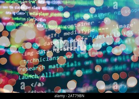 Code of web page displayed on a computer monitor Stock Photo