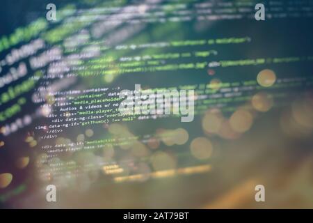 Code of web page displayed on a computer monitor Stock Photo