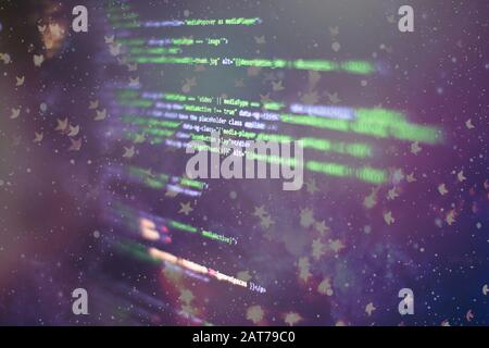 Code of web page displayed on a computer monitor Stock Photo