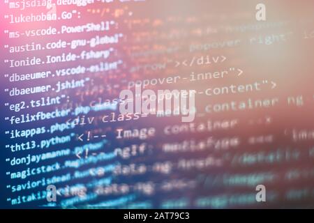 Code of web page displayed on a computer monitor Stock Photo