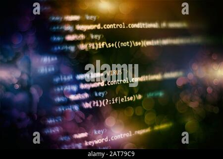 Code of web page displayed on a computer monitor Stock Photo
