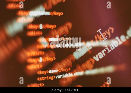 Code of web page displayed on a computer monitor Stock Photo