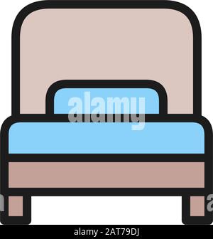 Single bed, hotel room flat color line icon. Stock Vector