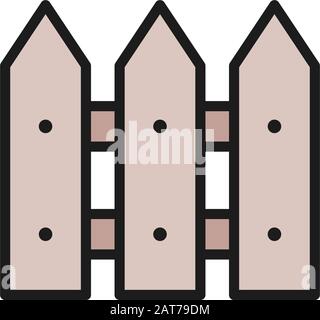 Wood fence, wall, barrier flat color line icon. Stock Vector