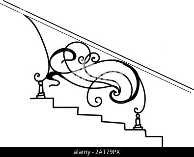 Forged fence. The iron fence. Forging is art. Curls. Elegant railing for the stairs. Metal and iron. Sketch.. Stock Vector