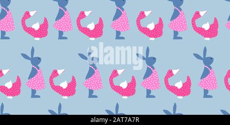Easter background. Bright seamless pattern. Easter bunnies. Blue and pink.. Stock Vector