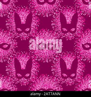 Seamless background of carnival masks on a dark crimson background. Vector image. Stock Vector