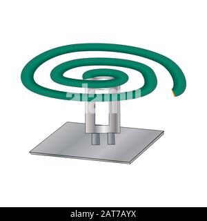Mosquito repellent green coil on white background. Mosquito smoking coil to repel pests. Insect killer smoldering spiral incense. Vector illustration. Stock Vector