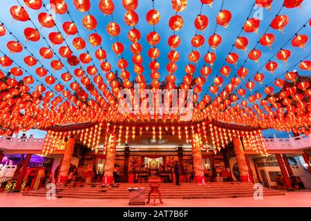 The Red Lanterns of Thean Hou Temple during Chinese New Year. Stock Photo
