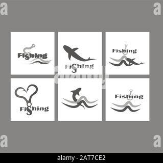 Fishing and tourism - vector collection of icons and logos. Flat design logo for companies and the website - fishing. Stock Vector