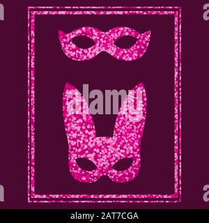 Silhouette of a confetti carnival mask on an isolated dark crimson background. Vector image. Stock Vector