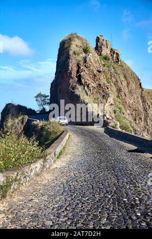Cobbled road between Porto Novo and Ribiera Grande on Santo Antao in the Cape Verde Islands Stock Photo