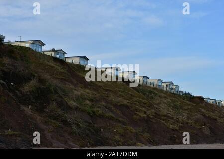 Caravans on the edge of the cliff, Hornsea, East Yorkshire Stock Photo