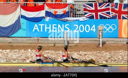 20040822 Olympic Games Athens Greece  [Rowing-Sun Finals day]  Lake Schinias.  GER LW2X bow Daniela Reimer  and Claudia Balsberg  Photo  Peter Spurrier.   email images@intersport-images.com Stock Photo