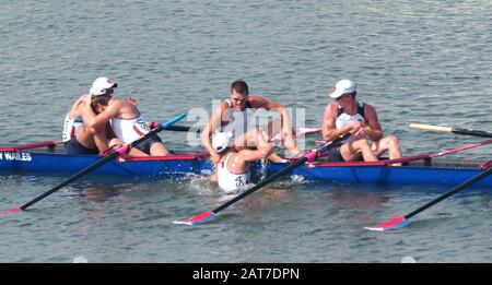 20040822 Olympic Games Athens Greece  [Rowing-Sun Finals day]  Lake Schinias.  USA M8+ Gold medallist celebrate, after winning the final.  Photo  Peter Spurrier.    email images@intersport-images.com Stock Photo