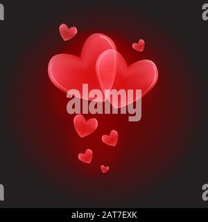 Valentines day concept background. Red hearts on dark background. Stock Vector