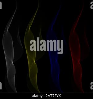 set of colors waves on black background Stock Vector