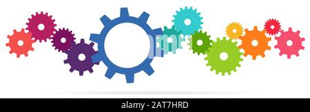 eps vector illustration of colored gears symbolizing cooperation or teamwork process Stock Vector