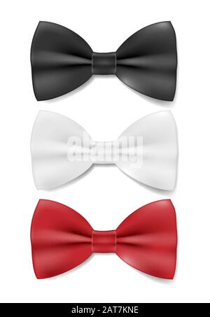 Realistic black, white and red tie. Vector bow tie isolated on white. Vector illustration. Stock Vector