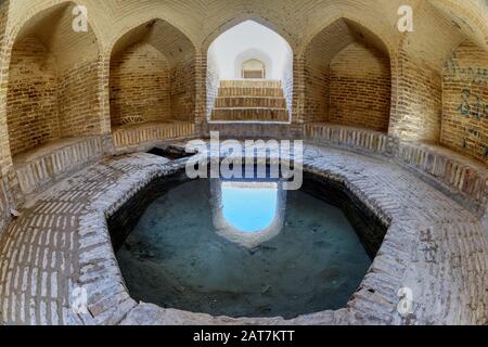 Cistern inside a wind catcher, Caravanserai, Meybod, Yazd Province, Iran Stock Photo